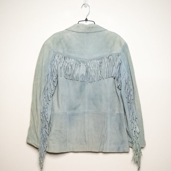 Maje blue Suede leather jacket with fringing - Picture 4 of 7